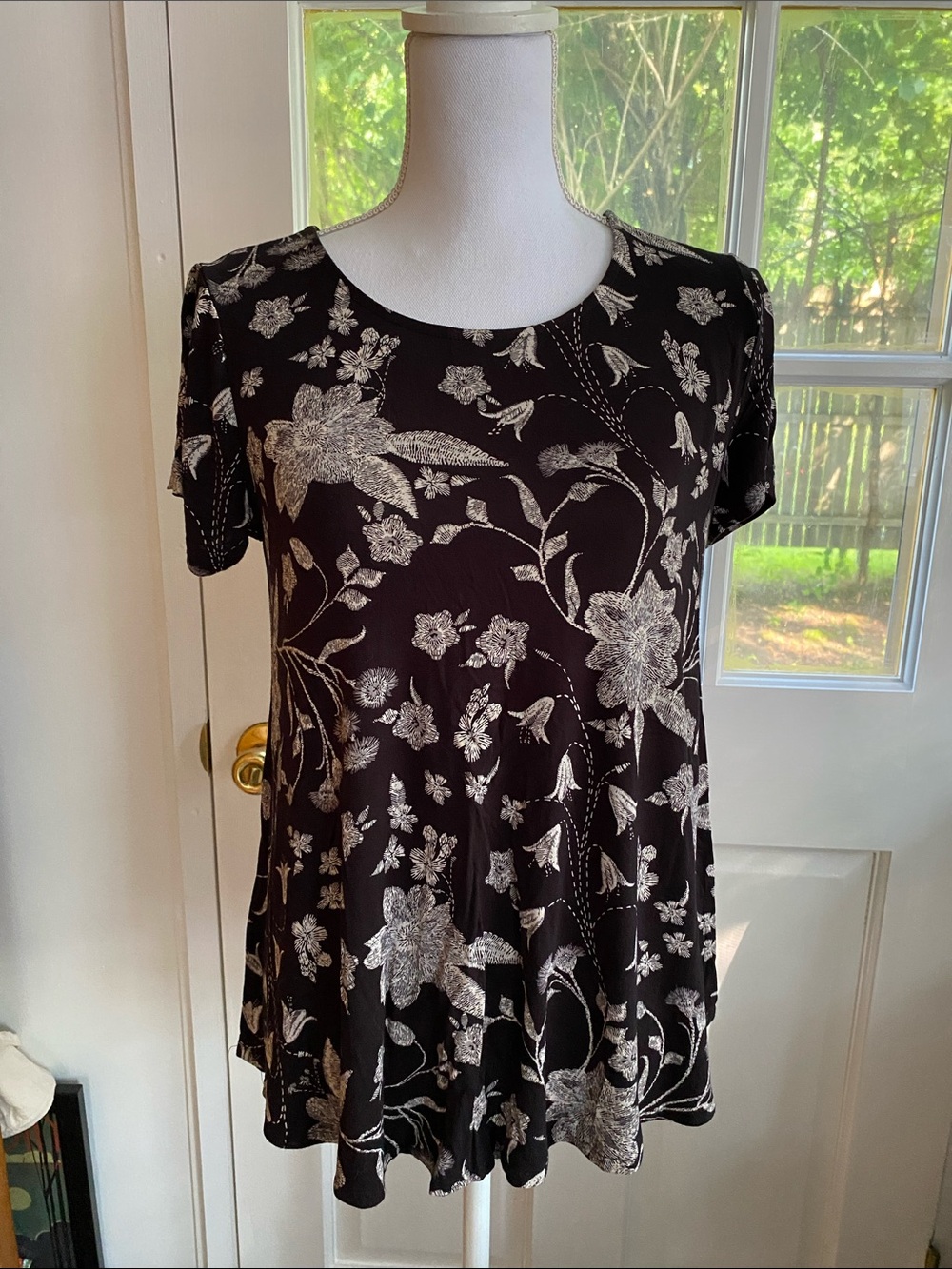 Old Navy Black Tunic with Silver Floral Print